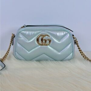 Snow Light Blue Small Nappa Chevron Matelasse Marmont